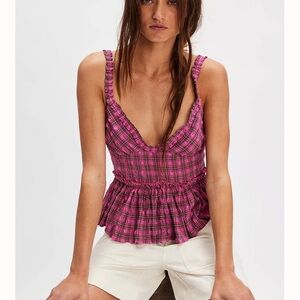 Free People Pink Plaid Tank Top